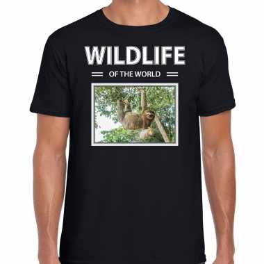 Luiaard foto t-shirt zwart voor heren - wildlife of the world cadeau shirt luiaarden liefhebber