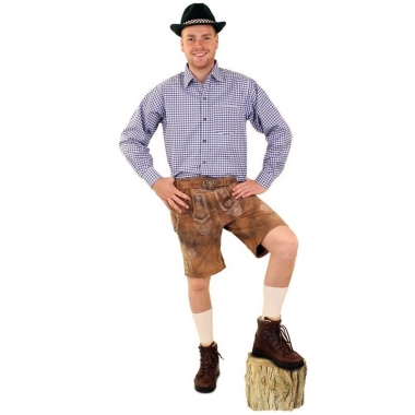 Oktoberfest blauw met wit geblokt overhemd heren