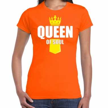 Oranje queen of soul muziek shirt met kroontje - koningsdag t-shirt voor dames