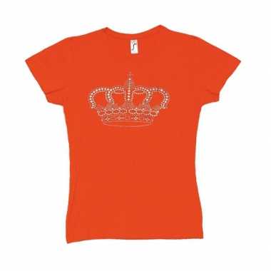 Oranje t-shirt met kroontje voor dames