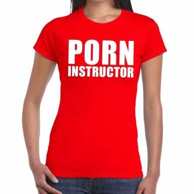 Porn instructor fun t-shirt rood voor dames