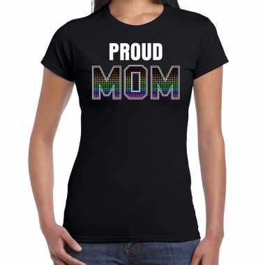 Proud mom lhbt t-shirt zwart voor dames regenboog kleding / outfit