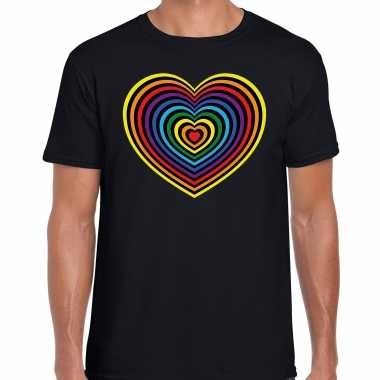 Regenboog hart gay pride evenement shirt voor heren zwart