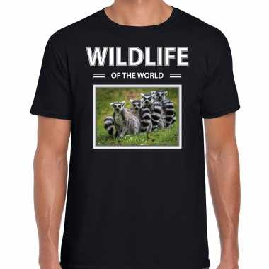 Ringstaart maki foto t-shirt zwart voor heren - wildlife of the world cadeau shirt apen liefhebber