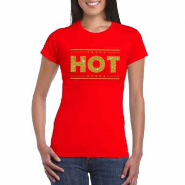 Rood hot shirt in gouden glitter letters dames