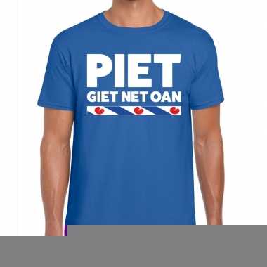 Shirt met friesetekst piet giet net oan blauw heren