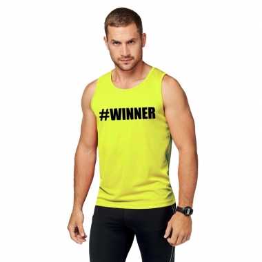 Sport shirt met tekst #winner neon geel heren