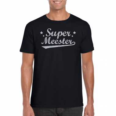 Super meester fun t-shirt glitter zilver zwart voor heren - einde schooljaar/ meester cadeau