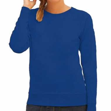 Sweater / sweatshirt trui blauw met ronde hals en raglan mouwen voor dames