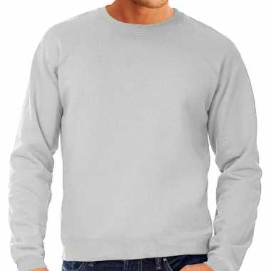 Sweater / sweatshirt trui grijs met ronde hals en raglan mouwen voor mannen