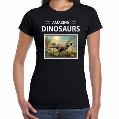 T-rex dinosaurus foto t-shirt zwart voor dames - amazing dinosaurs cadeau shirt t-rex dino liefhebber