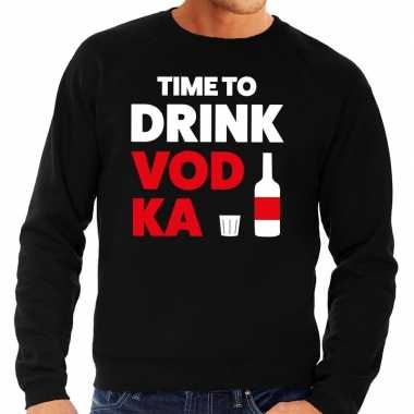 Time to drink vodka fun sweater zwart voor heren