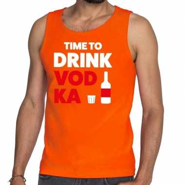 Time to drink vodka fun tanktop / mouwloos shirt oranje voor heren