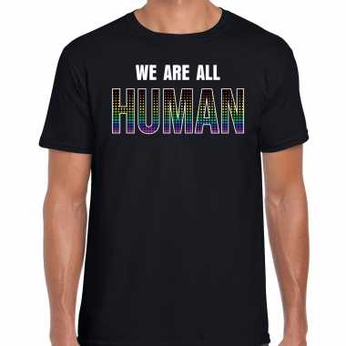 We are all human lhbt shirt zwart voor heren rainbow / lhbt / gay outfit