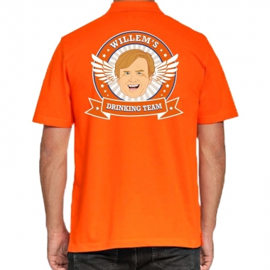 Willems drinking team polo t-shirt oranje met kroon voor heren