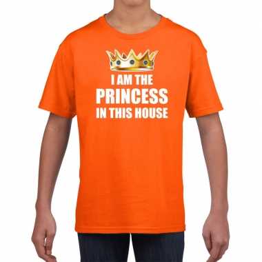 Woningsdag im the princess in this house t-shirts voor thuisblijvers tijdens koningsdag oranje meisjes / kinderen