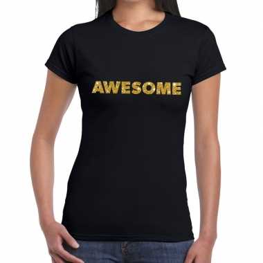 Zwart awesome goud fun t-shirt voor dames