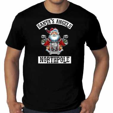 Zwart kerstshirt / kerstkleding santas angels northpole voor heren grote maten