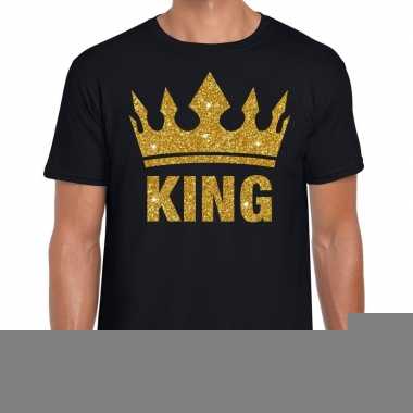 Zwart king gouden glitter kroon t-shirt heren