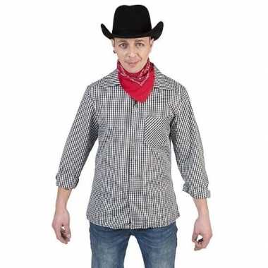 Zwart met wit geruit cowboy overhemd voor heren