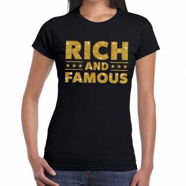 Zwart rich and famous goud fun t-shirt voor dames