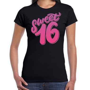 Zwart sweet 16 verjaardags kado t-shirt / outfit voor dames