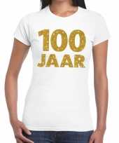 100e verjaardag cadeau t shirt wit met goud voor dames