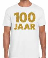 100e verjaardag cadeau t shirt wit met goud voor heren