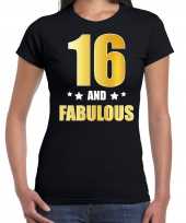 16 and fabulous verjaardag cadeau shirt kleding 16 jaar zwart met goud voor dames