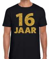 16 jaar gouden letters fun t shirt zwart voor heren
