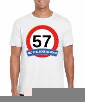 57 jaar verkeersbord t-shirt wit heren