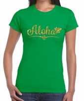 Aloha goud hawaii t-shirt groen voor dames