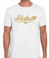 Aloha goud letters fun t-shirt wit voor heren
