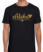 Aloha gouden letters fun t-shirt zwart voor heren