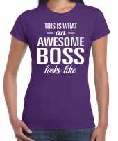 Awesome boss fun t-shirt paars voor dames