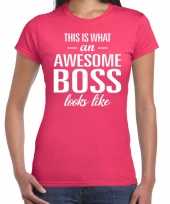 Awesome boss fun t-shirt roze voor dames