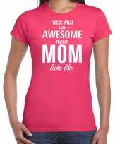 Awesome new mom t-shirt fuchsia roze voor dames mama in wording cadeau shirt