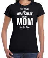 Awesome new mom t-shirt zwart voor dames cadeau aanstaande moeder zwanger