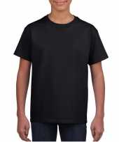 Basic kinder shirt voor meisjes en jongens met ronde hals zwart van katoen