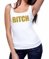 Bitch fun tanktop mouwloos shirt wit voor dames