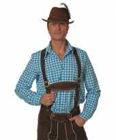 Blauw met wit geblokt overhemd lange mouw