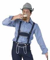 Blauw met wit geruit tiroler blouse voor heren