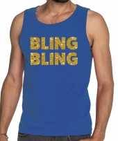 Bling bling fun tanktop mouwloos shirt blauw voor heren