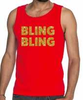 Bling bling fun tanktop mouwloos shirt rood voor heren