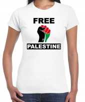 Demonstratie palestina t-shirt met free palestine wit dames