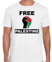 Demonstratie palestina t-shirt met free palestine wit heren