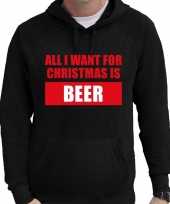Foute kerstborrel hoodie all i want for christmas is beer zwart voor heren