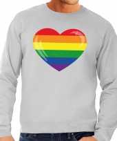 Gay pride regenboog hart sweater grijs heren