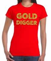 Gold digger fun t-shirt rood voor dames