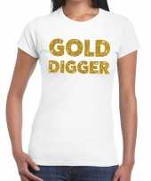 Gold digger goud fun t-shirt wit voor dames